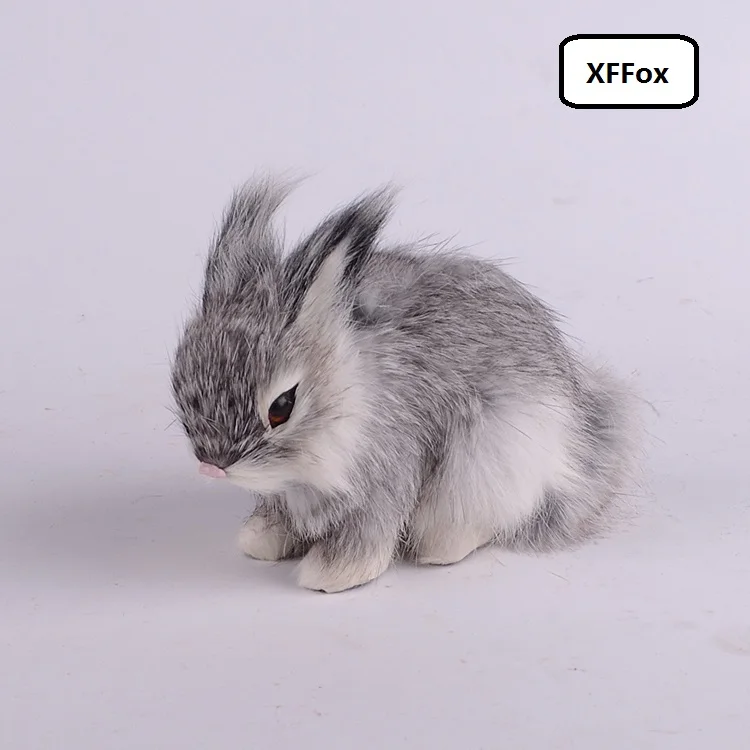 cute real life gray rabbit model plastic&furs small rabbit gift about 13x7x10cm xf1955