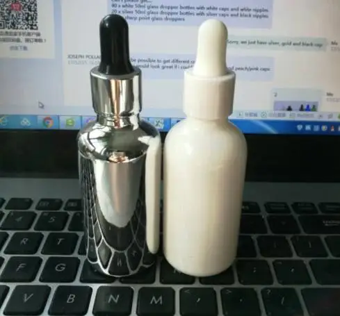 

20pc 50ml silver bottle with silver ring black nipples and 40pcs 50ml white bottle with white ring/nipple and 120pc sharp point