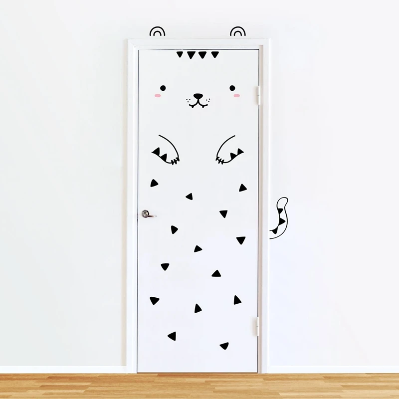 Cartoon Door Decal Tofu the Tiger Wall Sticker , Cute Bear Wall Decal Vinyl Sticker For Kids Bedroom Door Decor