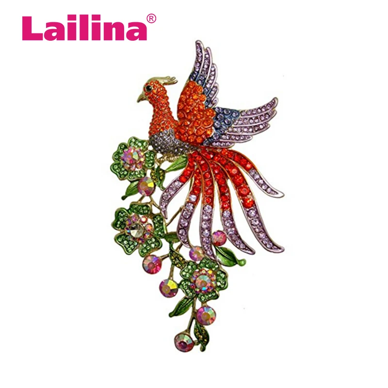 4inches 100pcs/lot Colorful Crystal rhinestone large peacock brooch pin