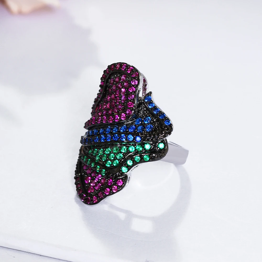 Summer New Black Mix White Maple leaves ring pave Bling  color crystal stones fast delivery brass jewelry women ring