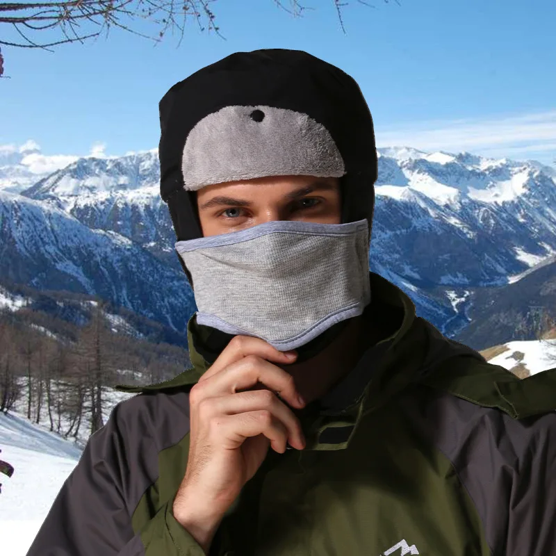 Men Women Winter Fleece Hat Warm Trapper Hat Waterproof Earflaps Male Snow Bomber Hats with Windproof Mask