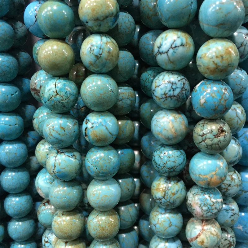 Natural Gemstone Green Turquoise Genuine Stone 4 6 8 10 12MM Bracelet Fit Diy Charm Beads For Jewelry Making Hubei