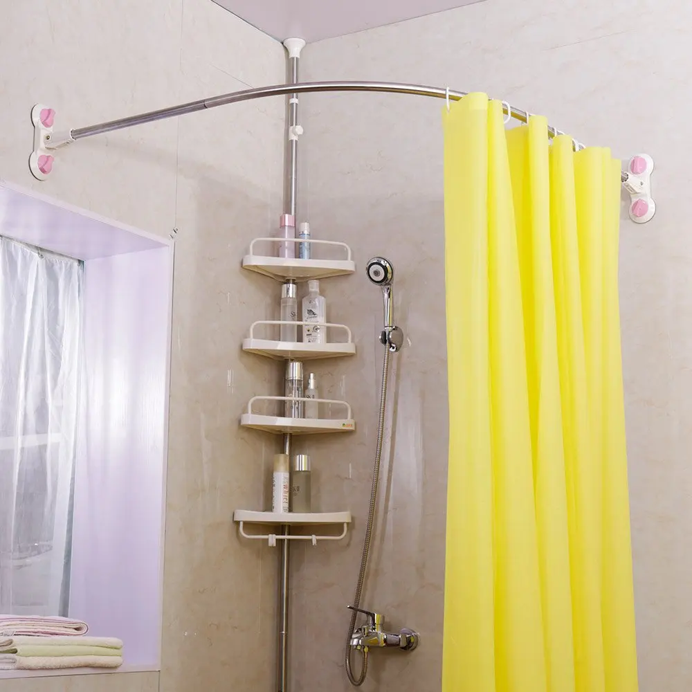 BAOYOUNI Stainless Steel Bathroom Shower Curtain Rail Suction Cups Curved Arched Shape Bath Curtain Rod Pole Rail 115cm