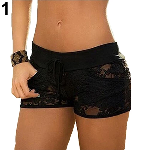 Sexy Women Lace See Through Solid Color Summer Low Rise Clubwear Pants