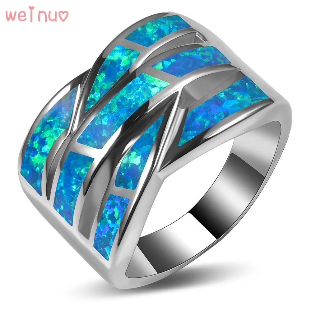 Weinuo Blue Fire Opal Ring Women Elegant 925 Sterling Silver Top Quality Fancy Jewelry Wedding Ring Size 5 6 7 8 9 10 11 A313