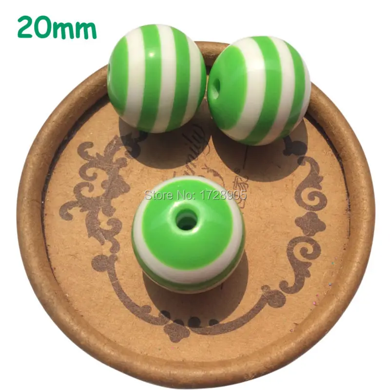 

Chunky Bubblegum Loose Round Spacers 20mm 200pcs Resin Stripe Beads Chunky Beads Light Green White Gumball Necklace Beads