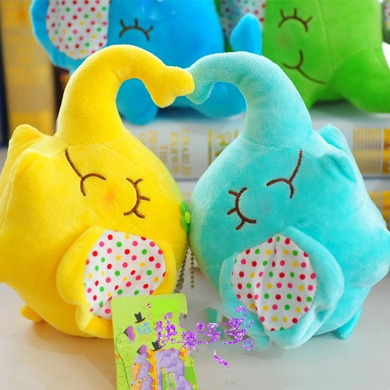 Cute Plush Pompom Yellow Elephant Keychain On the Bag Fashion Anime Toy Charms Car Key Chain For Women Trinket Doll Gift