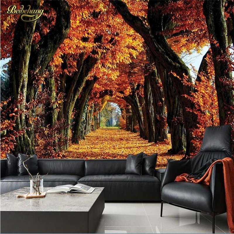 

beibehang papel de parede Custom Photo Wallpaper Mural Wall Sticker Autumn Golden Sapphire Maple Leaf 3D TV Wall