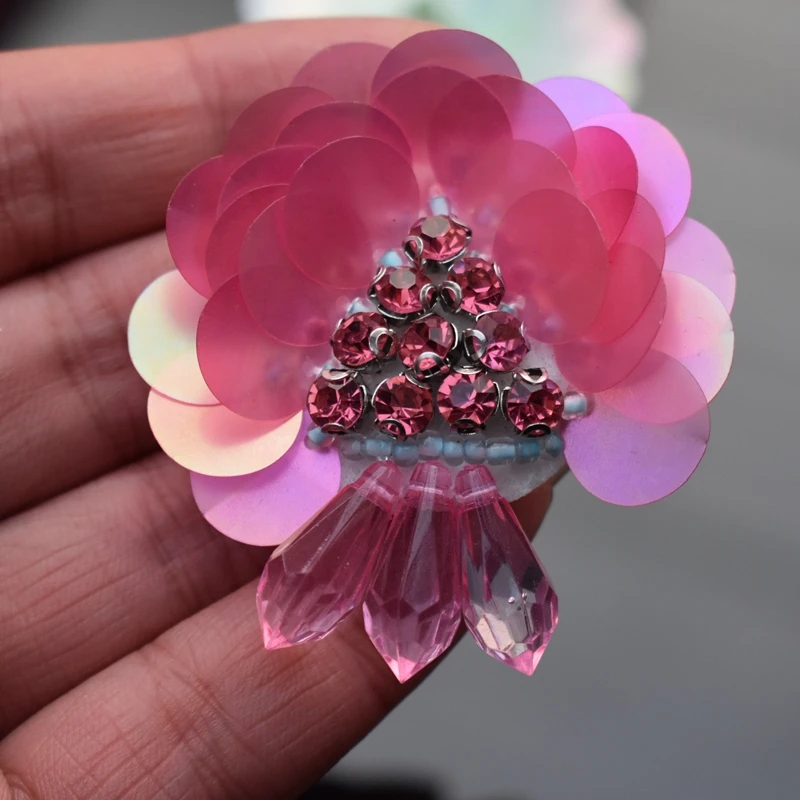 Beaded Sequins Flower Patch Water Drop Applique Fashion Clothing Decor Sew On Patch Accessories Motif Patch