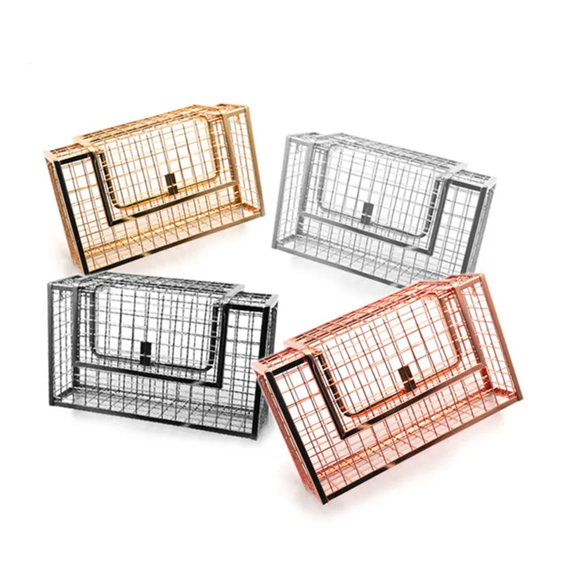 New Metal Hollow Fashion Women Shoulder Handbags Crossbody Bags Party Evening Totes Bag Box Clutches Metallic Cage Chain Purse