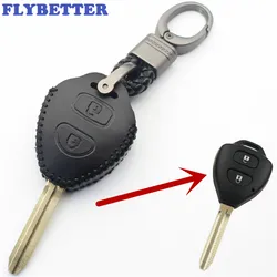 FLYBETTER Genuine Leather KeyChain 2Button Remote Key Case Cover For Toyota Camry/Prado/Corolla/Avensis/Yaris (B) L330