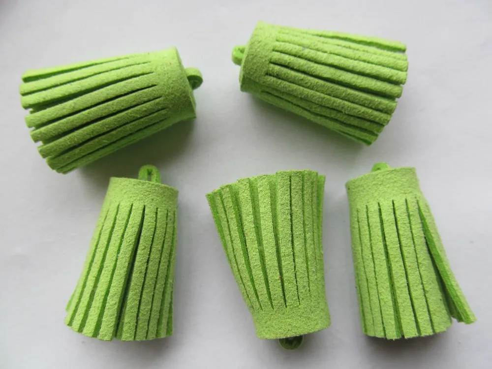 Free Shipping 10pcs 33mm Handbag Tassels,DIY Accessories, Glass Green Korean Fleece Suede Cord,Chamois Macrame Bag Component