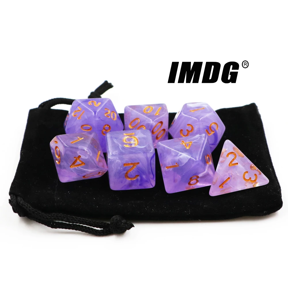 IMDG 7pcs/set Creative RPG Game Dice Polyhedron Acrylic Dice DND Drawing Digital Game Dice with Bag