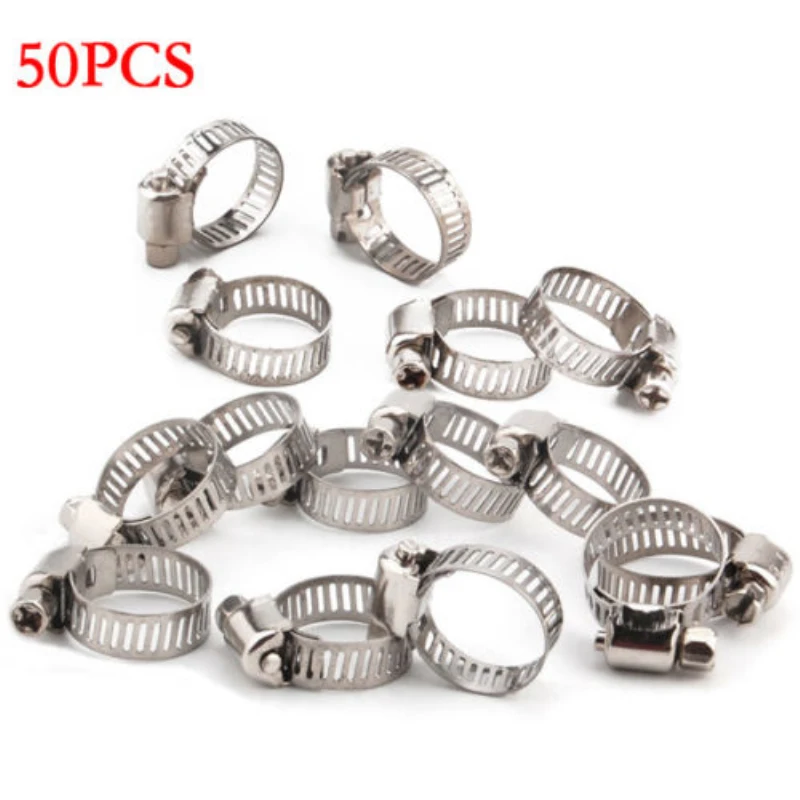 50 Pcs Stainless Steel Adjustable Drive Hose Clamp Fuel Line Clip 1/2