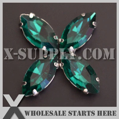 

DHL Free Shipping Preset Mounted Crystal Rhinestone Navette Boat 7x15mm Emerald in NICKEL Sew on Setting for Bag,Shoe