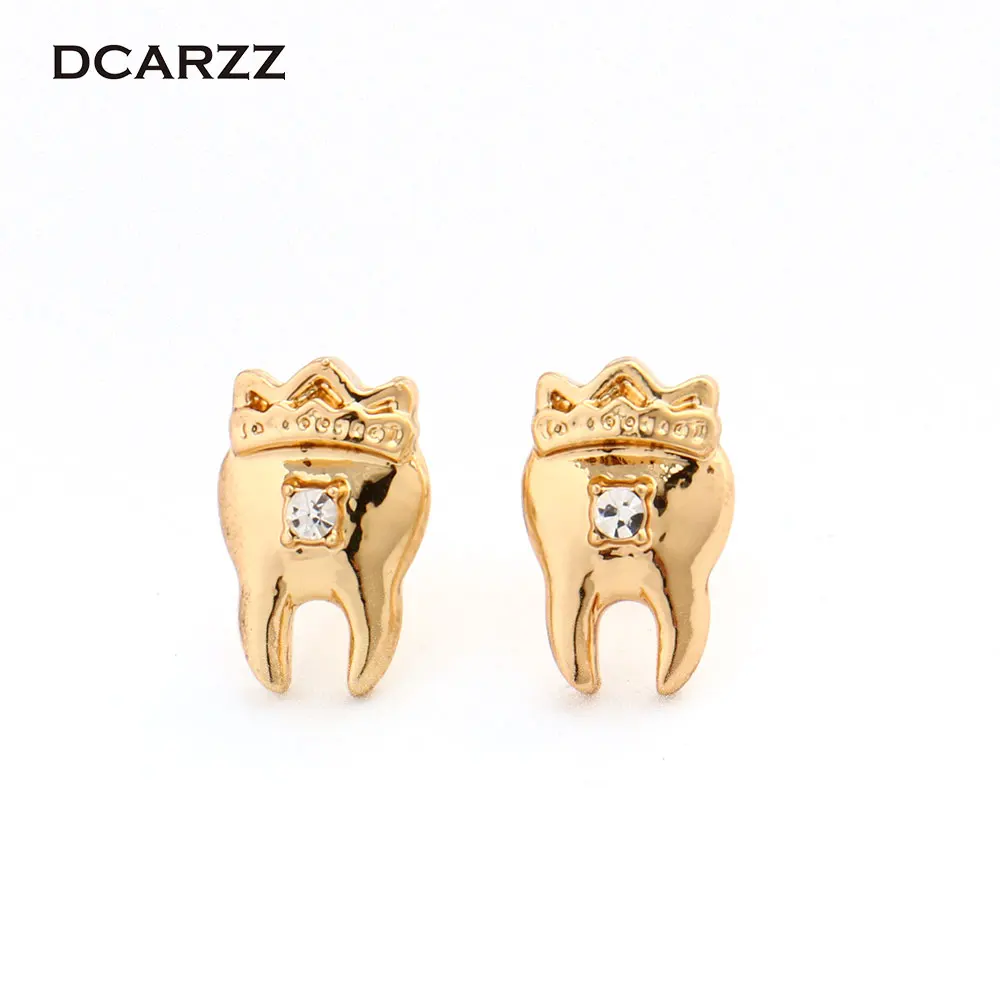 Crown Teeth Crystals Stud Earrings Dentist Medical Jewelry for Nurse/Doctor/Dental Student Science Jewellry Milk Tooth Gift