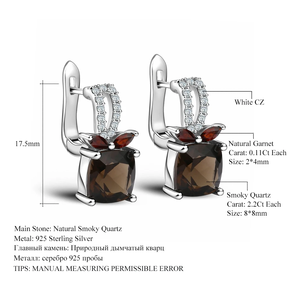 GEM\'S BALLET 2.2ct Smoky Quartz Genuine 925 Sterling Silver Natural Gemstone Clip Earrings For Women Wedding Engagement jewelry