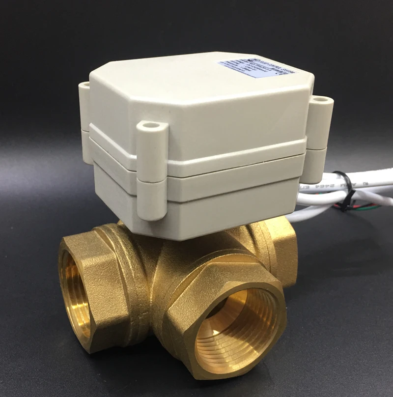 Brass 1'' DN25 3 Way L port Actuated water Valve AC/DC9V-24V 3 Wires 1 control with signal feedback Electric Valve