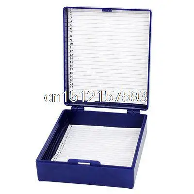 Royal Blue Plastic Rectangle Shape Hold 25 Microslide Slide Microscope Box