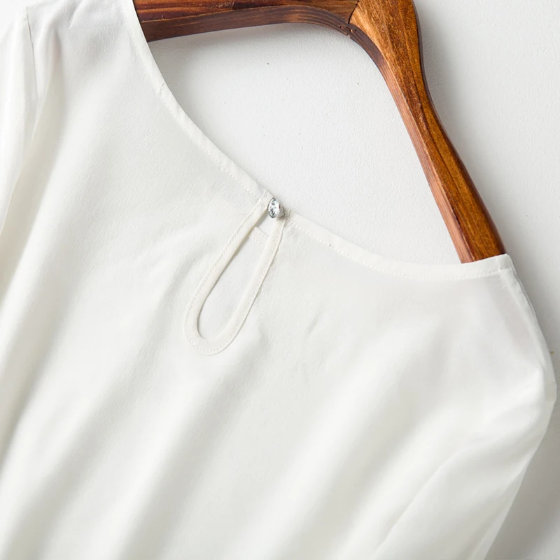 InjBlouse-Chemise blanche unie à col rond pour femme, manches papillon trois-quarts, design simple, Plus TANTop, nouvelle mode, 100%, 2018