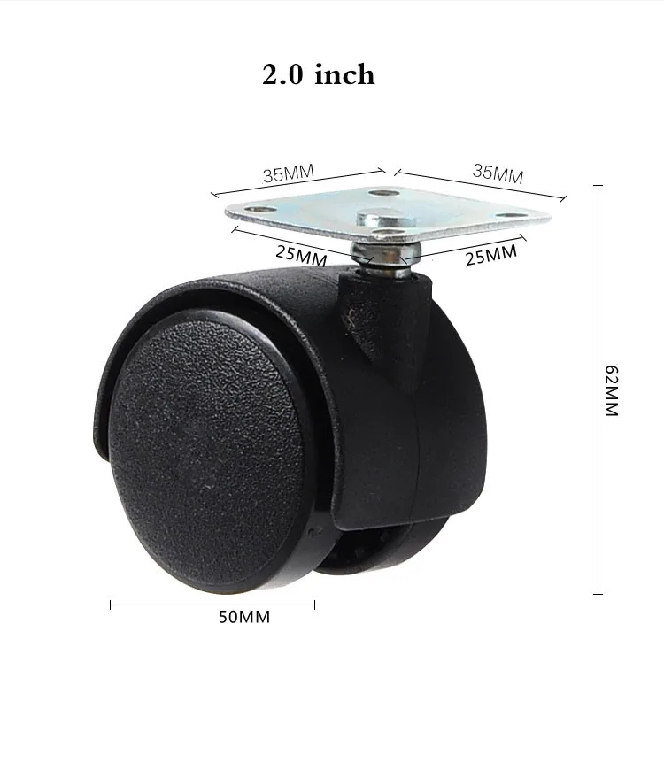 Universal Casters 1/1.5/2 Inch Small Plastic Wheels Flat Swivel Castors Electric Refrigerator Silent Wheels