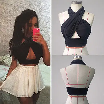 Women Strappy Cross Over Front Cut Out Halter Neck Sleeveless Backless Crop Top Bandage Vest Summer Sexy Tops Woman Clothes S-XL