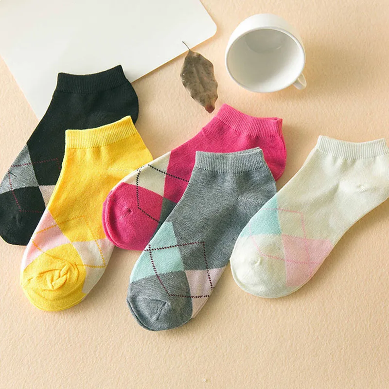 5 Pairs Women Low Cut Ankle Sock Candy Color Dots Love Hearts Funny Girls Socks Spring Autumn Breathable Cotton Ladies Sock Meia