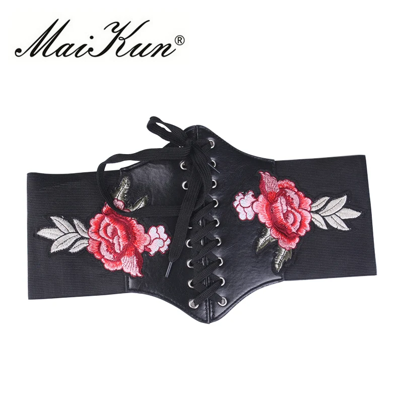 

MaiKun belt Cummerbund Wide Belts for Women Vintage Flower Elastic Belts Designer Brand