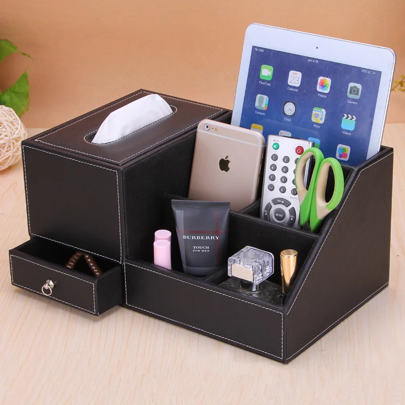 

Multifunctional PU Leather Tissue Box, Desktop Remote Control Storage Box, Table Napkin Paper Pumping Paper Box