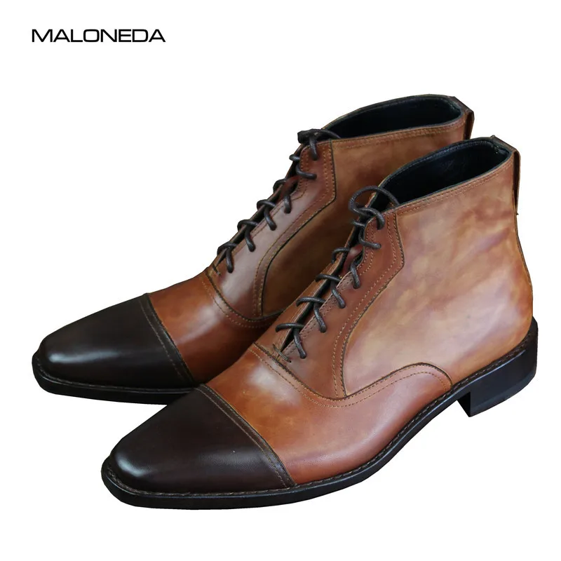 MALONEDE Bespoke Winter and Autumn Handmade Big Size Genuine Leather Sole Lace Up Short Boots With Goodyear Handcraft for Men