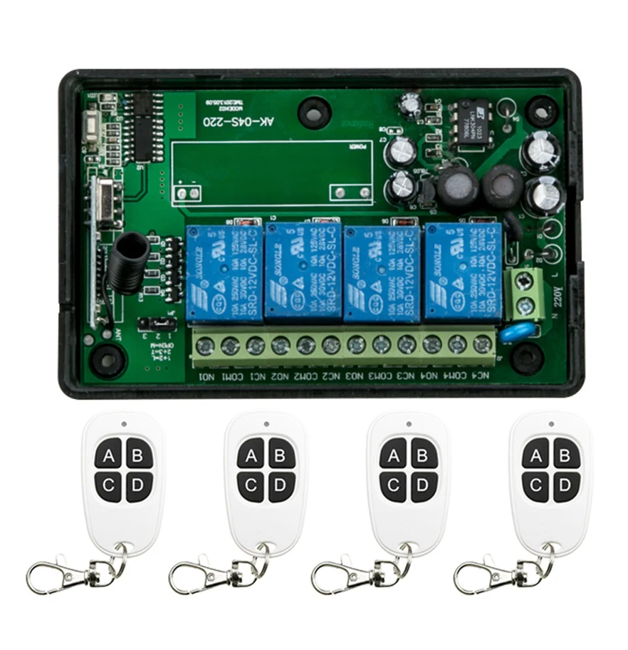 

AC85v~250V 110V 230V 4CH RF Wireless Switch Relay Receiver Remote Controllers & White keys Waterproof Transmitter lamp/ window