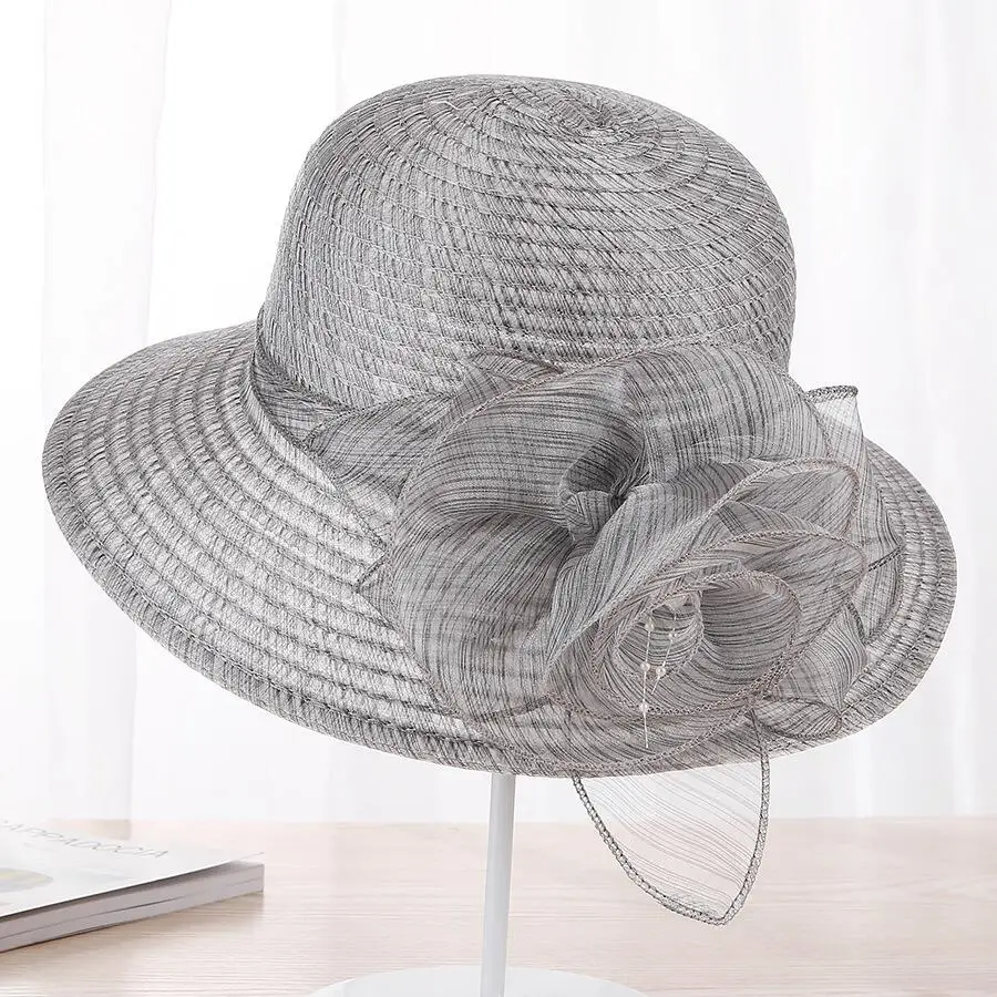 jiangxihuitian 2018 new Pearls Sun-shading Hat Female Summer lace Flowers Sun Hat Anti-uv Beach Hat Folding Wide Church hat