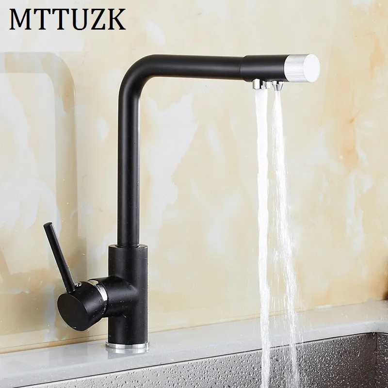 MTTUZK Brass Hot Cold Pure Water 3 in 1 Kitchen Faucet Pure Water Faucet Drinking Water Mixer Taps Double Water Outlet Faucet