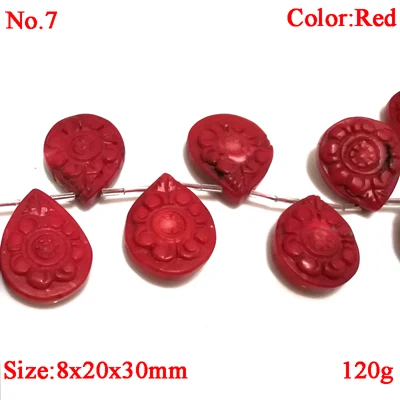 

16 inches 8x20x30mm Red Flat Raindrop Shaped Handmade Carved Natural Coral Beads Loose Strand for Necklace