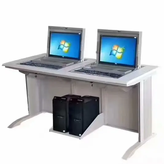 Flip Top Student Computer Desk with 22 Inch Monitor Security Box Custom