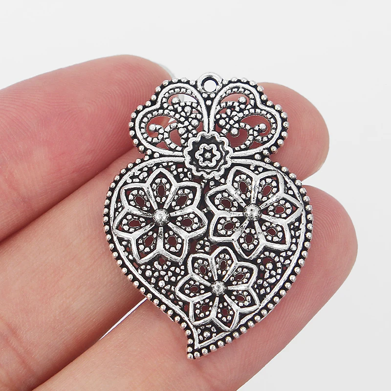 5Pairs/set Heart Filigree Pendant Accessories For Jewelry Viana Heart Charms for Handmade Necklace Earring Jewelry Making Findi