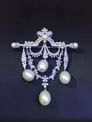 natural fresh water pearl brooch pins 925 sterling silver with cubic zircon vintage victoria tear drop shape free shipping