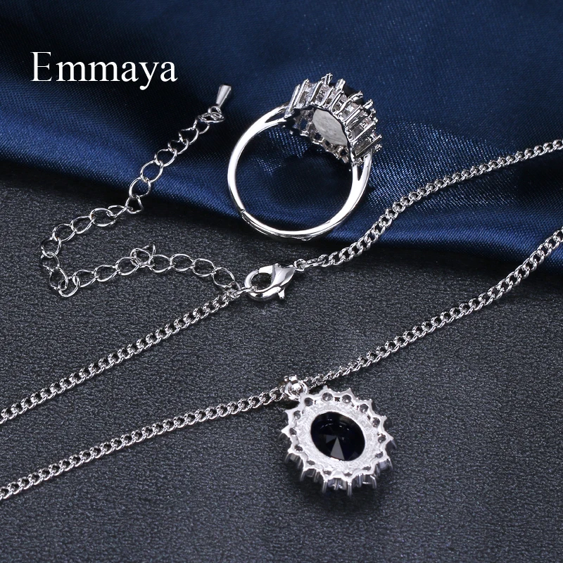 Emmaya Jewelry Set For Women Bridal Wedding Blue Austrian Crystal Necklaces Adjustable Ring Set Gift Wedding