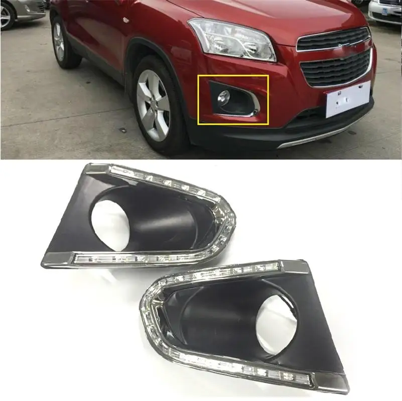 

Led Daytime Running Lights for Trax 2014 2015 fog lamp cover 12V headlight ABS DRL with yellow turn signal lights accessories