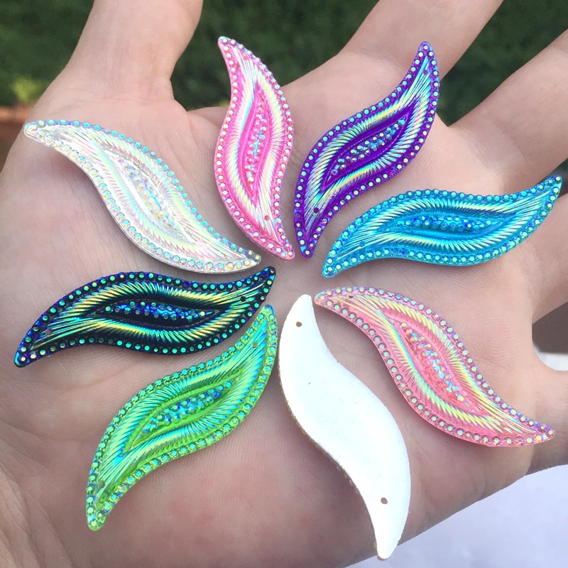 10pcs/Lot, 15*47mm Crystal AB Flat Back Rhine-stone S-shaped Resin Sew On Stones Strass Crafts -E08