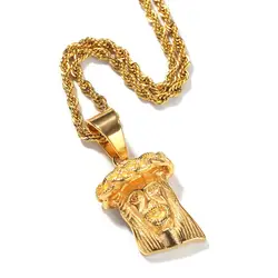 Hip Hop Gold Color 316L Stainless Steel Jesus Piece Pendants Necklaces for Men Jewelry with 24inch cuban chain