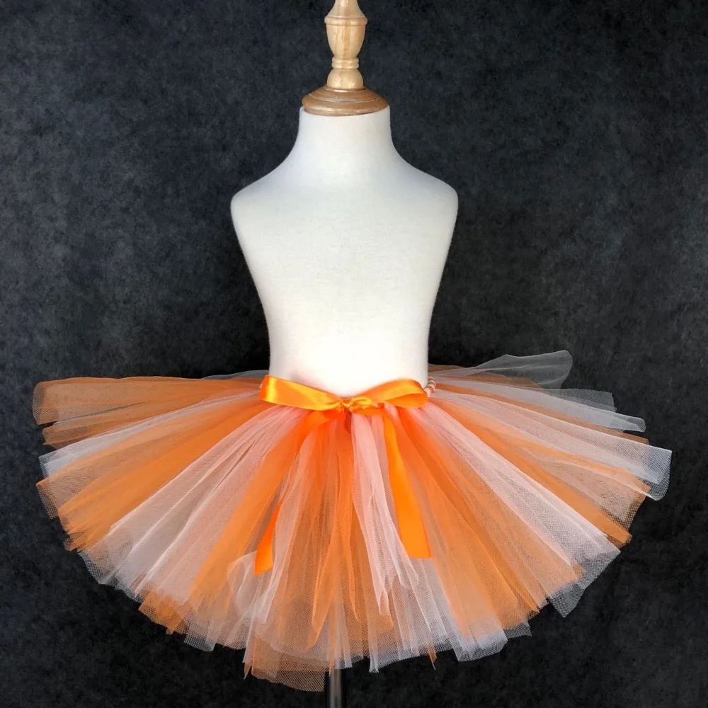 Girls Orange Tutu Skirts Baby Ballet Tulle Pettiskirt Dance Underskirts with Ribbon Bow Kids Halloween Party Costume Skirts