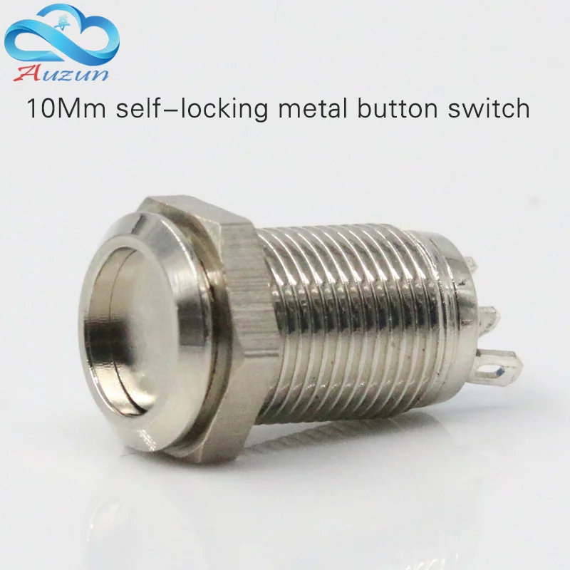 10 mm flat self-locking metal push button switch 1 normally open normally closed three feet