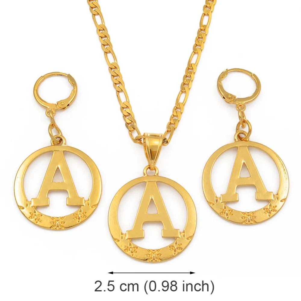 Anniyo A to Z Alphabet Pendant Necklaces for Women Gold Color Initial Chains Round English Letter Jewelry #105106