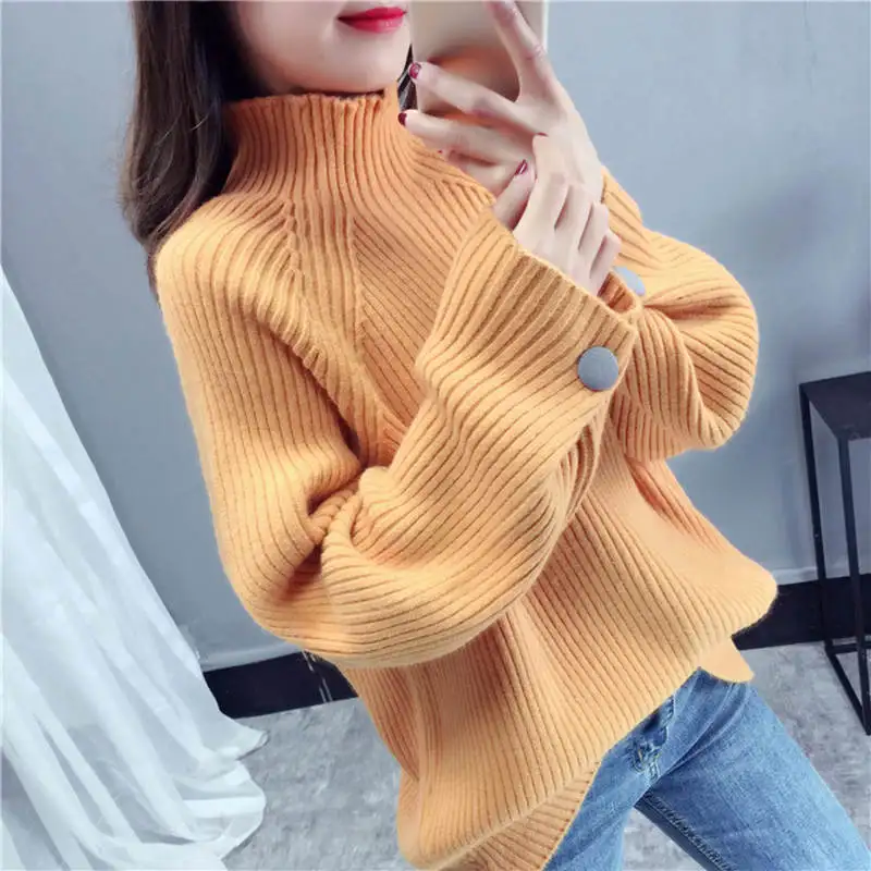 

Sweet Sweater Women Autumn Soft Turtleneck Sweater Loose Pullover Pull Femme Winter Clothes Women Knitted Sweaters Jumper C5708