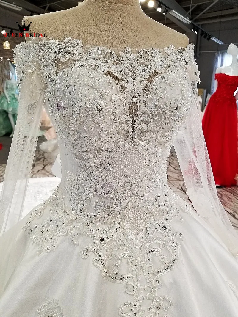 Custom Made Off the Shoulder vestido de noiva Lace Beaded Sequins Wedding Dresses 2021 QUEEN BRIDAL Wedding Gown WD37