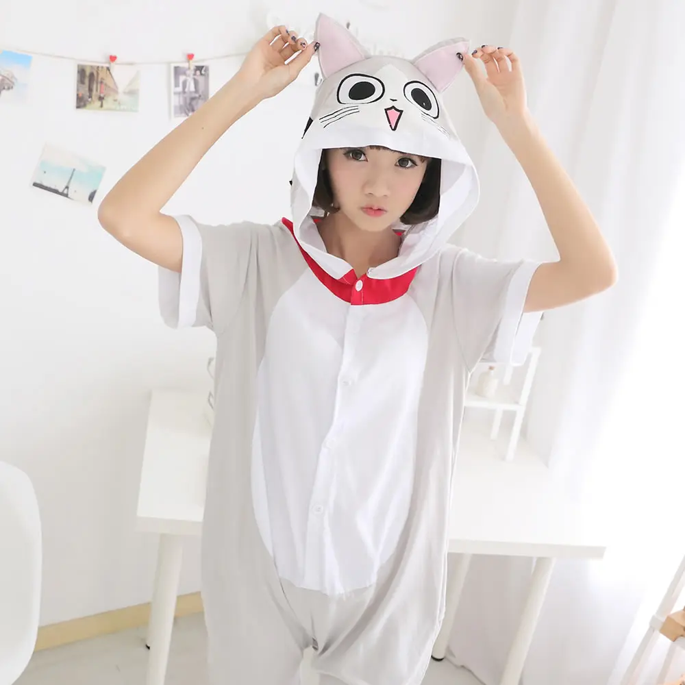 Cartoon animal conjoined Novelty Anime Animal Chi\'s Sweet Home Cheese cat Summer Onesie for Women/Men Adults Pajamas Sleepwear