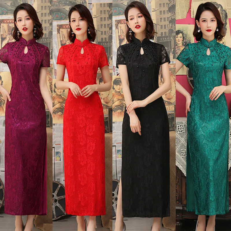 

Red Sexy Traditional Chinese Dresses Cheongsam Long Qipao Dress Sexy Split Tang Costume Lady Banquet Qipao M-4XL
