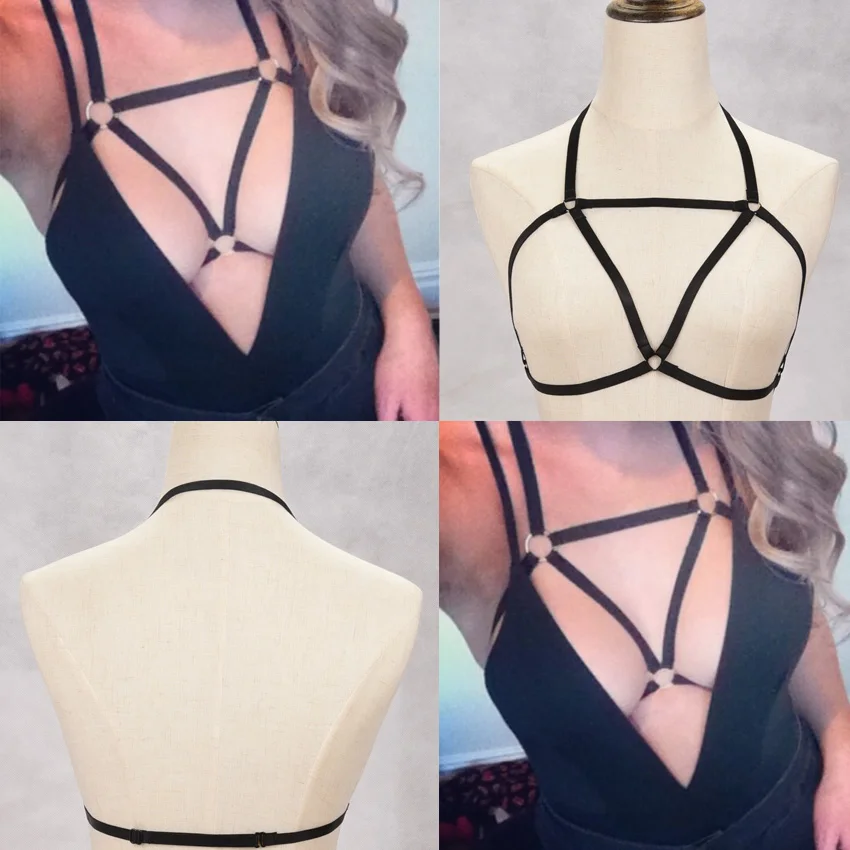 

New arrived sexy women elastic body harness bra handmade Black lingerie cage Bra Harness